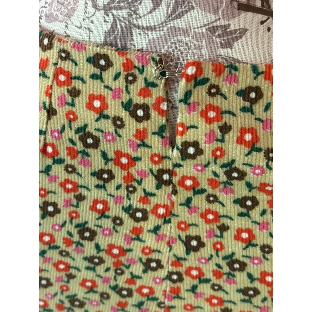 Warm Vintage Floral Print Corduroy Sleeveless Dress with Pockets‎ 90s Style SZ 2 - Picture 2 of 14